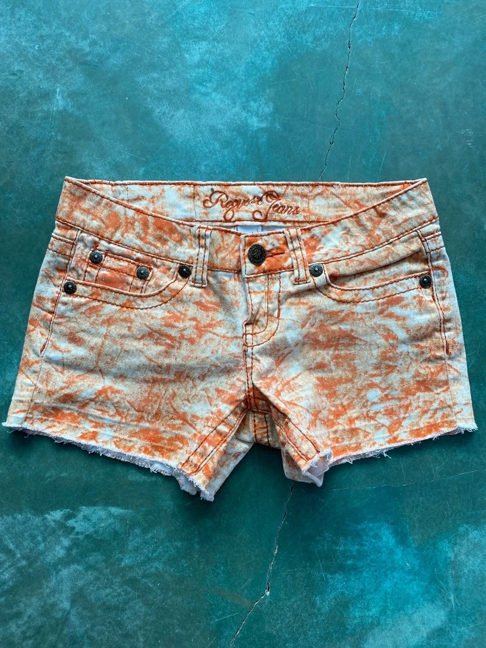Orange & White Tie-Dye Jean Shorts - Casual Festival Cutoffs